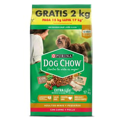 Dog chow adulto minis y pequeños pague 15 lleve 17 kg